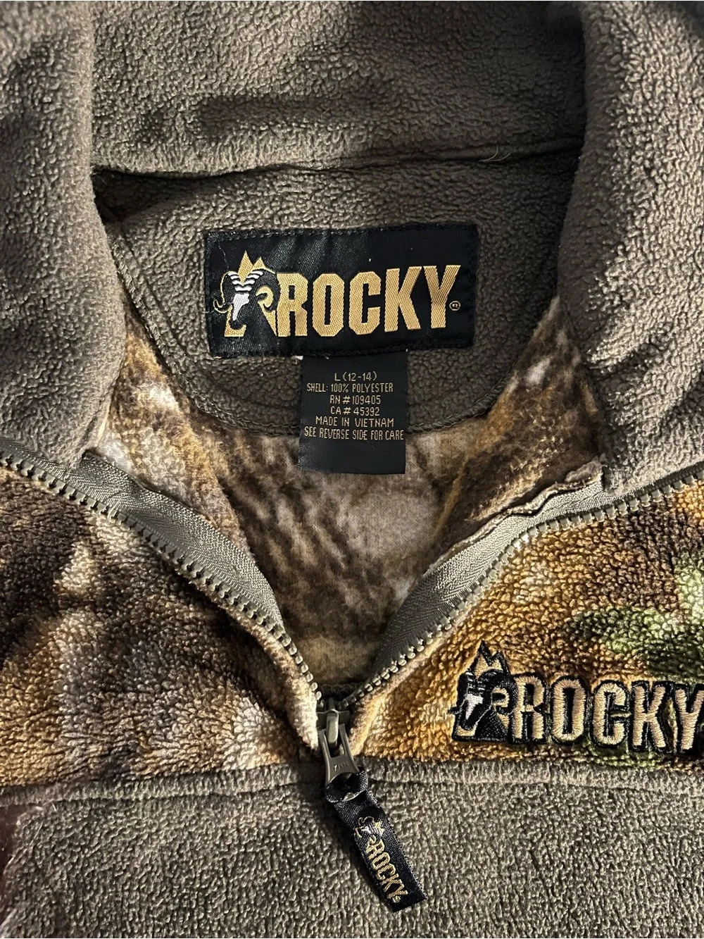 Rocky Camo Fleece 1/4 Zip Pullover Jacket Olive Green